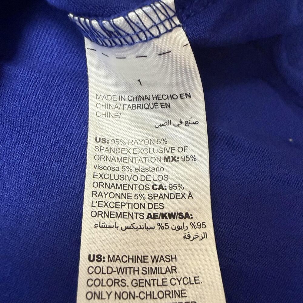 Chicos Tunic Top Womens 1 (US Size 8) Blue Asymmetrical Hem Crochet Stretch - Picture 5 of 8